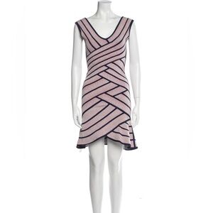 Herve Leger Striped Bandage‎ Mini Dress Sz Large Pink Navy Cocktail